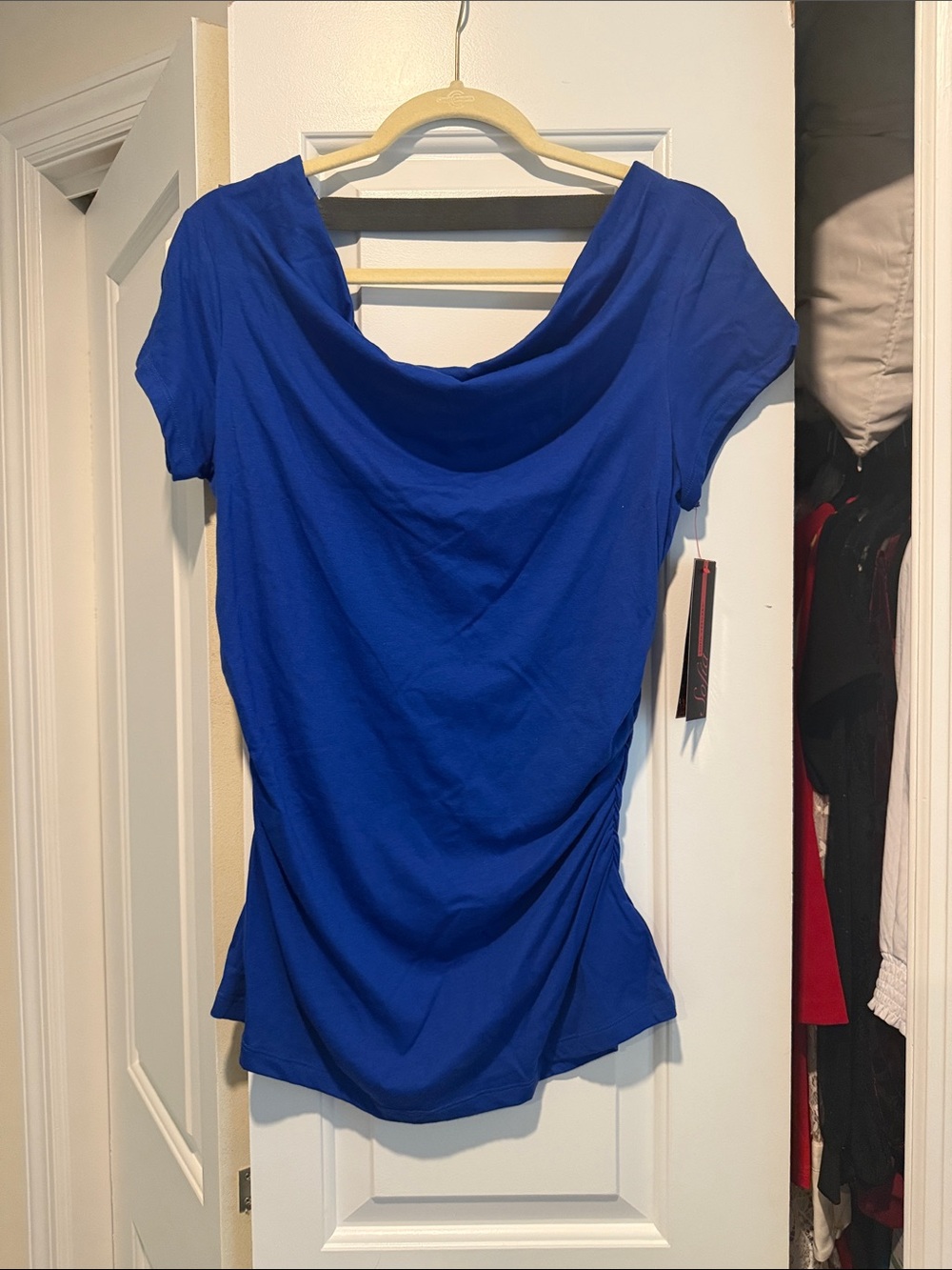 sofia by sofia vergara Royal Blue Cowl Neck Short Sleeve Top